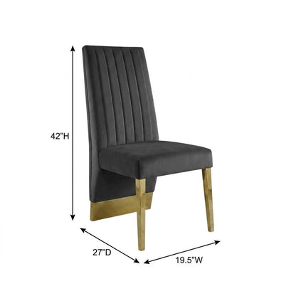 Velvet Upholstered Dining Chairs with Gold Metal Legs, Grey Velvet, Set of 2