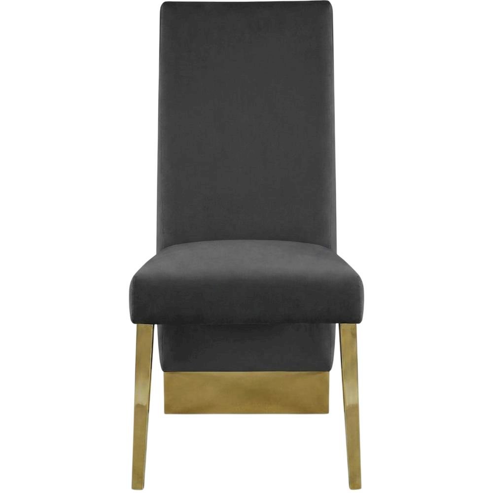Velvet Upholstered Dining Chairs with Gold Metal Legs, Grey Velvet, Set of 2