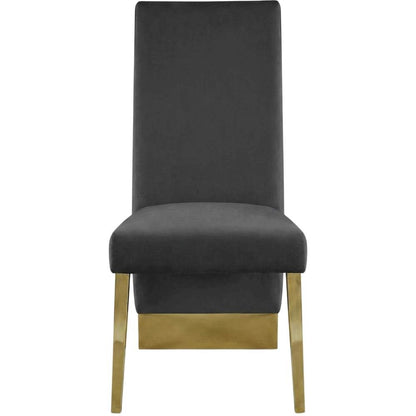 Velvet Upholstered Dining Chairs with Gold Metal Legs, Grey Velvet, Set of 2