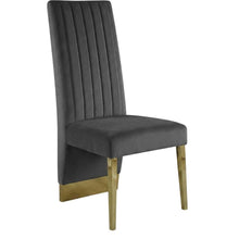 Velvet Upholstered Dining Chairs with Gold Metal Legs, Grey Velvet, Set of 2