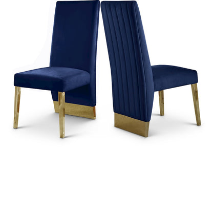 Porsha Navy Velvet Dining Chair, Set of 2