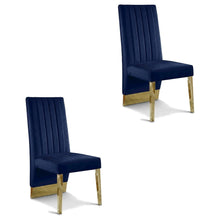 Velvet Upholstered Dining Chairs with Gold Metal Legs, Navy Velvet, Set of 2