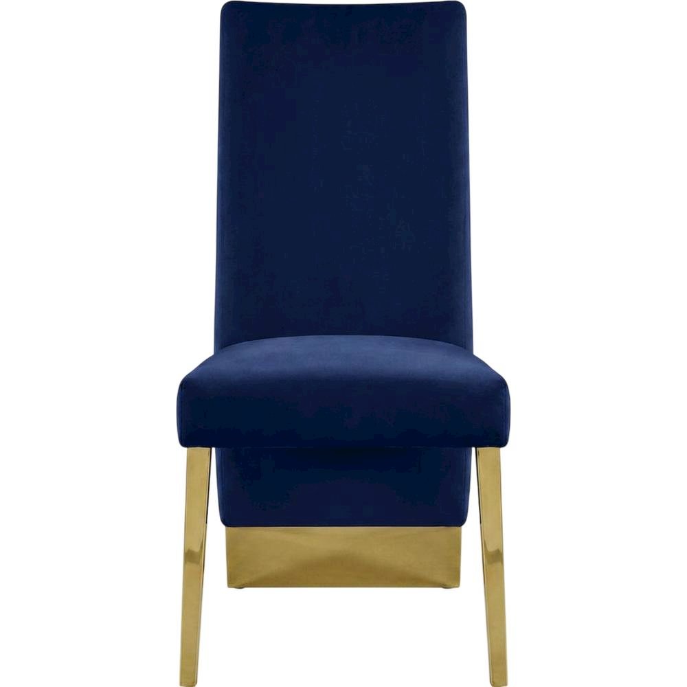 Velvet Upholstered Dining Chairs with Gold Metal Legs, Navy Velvet, Set of 2