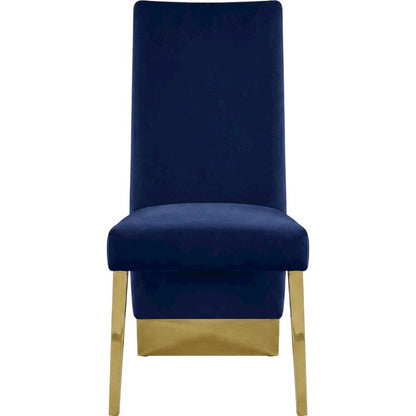 Velvet Upholstered Dining Chairs with Gold Metal Legs, Navy Velvet, Set of 2