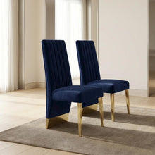 Velvet Upholstered Dining Chairs with Gold Metal Legs, Navy Velvet, Set of 2