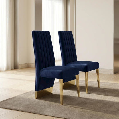 Velvet Upholstered Dining Chairs with Gold Metal Legs, Navy Velvet, Set of 2