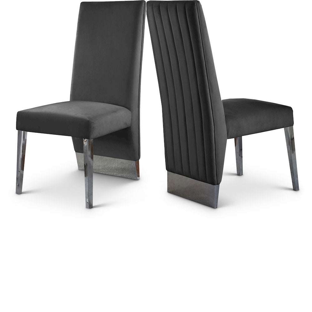 Porsha Grey Velvet Dining Chair, Set of 2