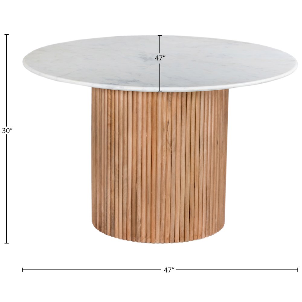 Round Marble-Top Mango Wood Dining Table, Contemporary Style, Natural