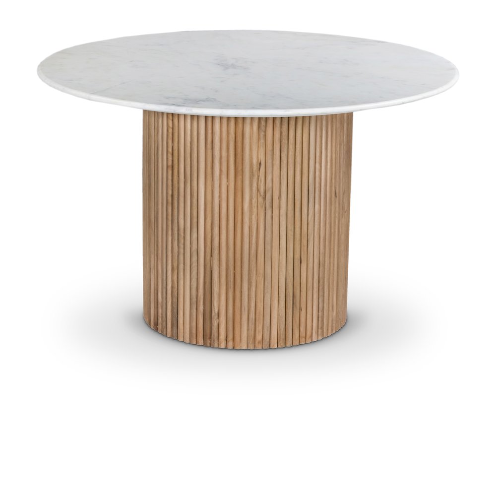 Round Marble-Top Mango Wood Dining Table, Contemporary Style, Natural