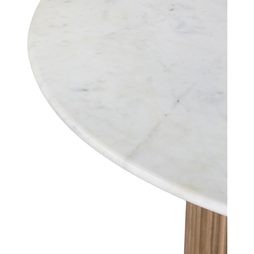 Round Marble-Top Mango Wood Dining Table, Contemporary Style, Natural