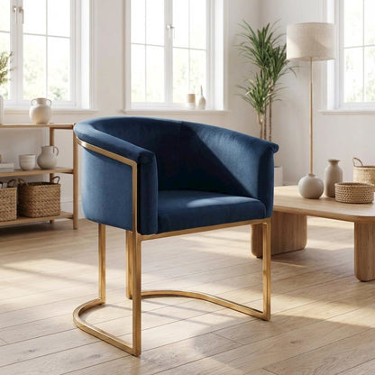 Navy Velvet Dining Chair with Brushed Brass Legs and Cushioned Seat
