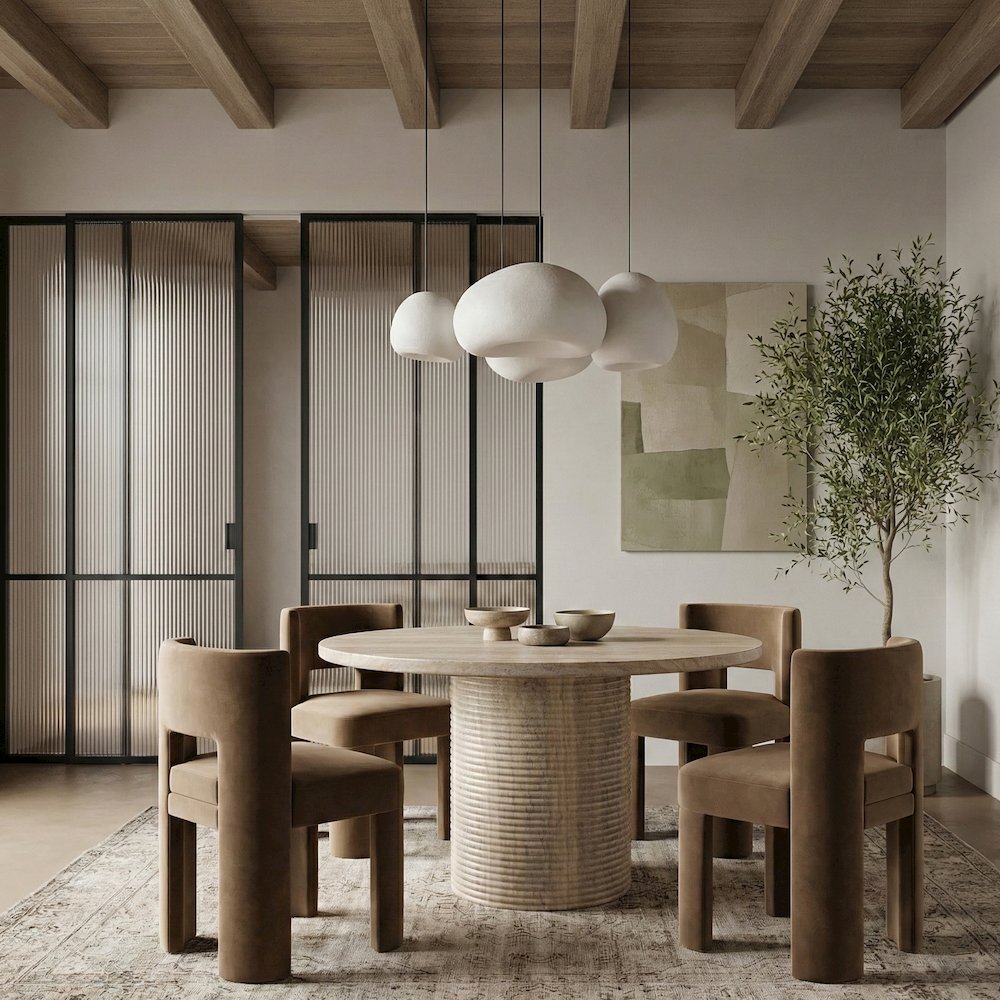 Rapallo 43" Travertine Concrete Indoor/Outdoor Dining Table