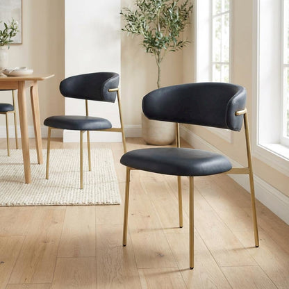 Brushed Gold Dining Chair Set of 2 Vegan Leather Upholstery and Contemporary