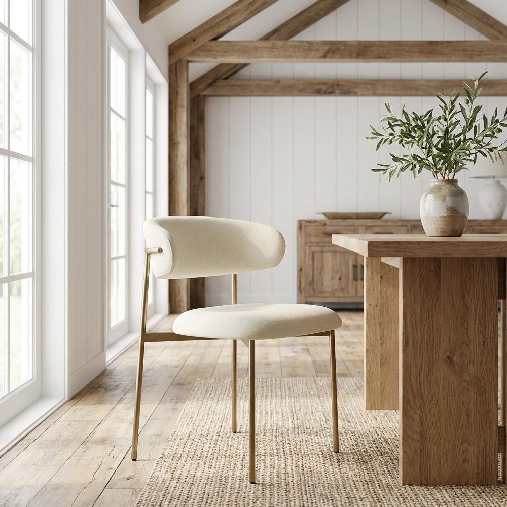Brushed Gold Vegan Leather Dining Chair Set of 2 with Contemporary Design
