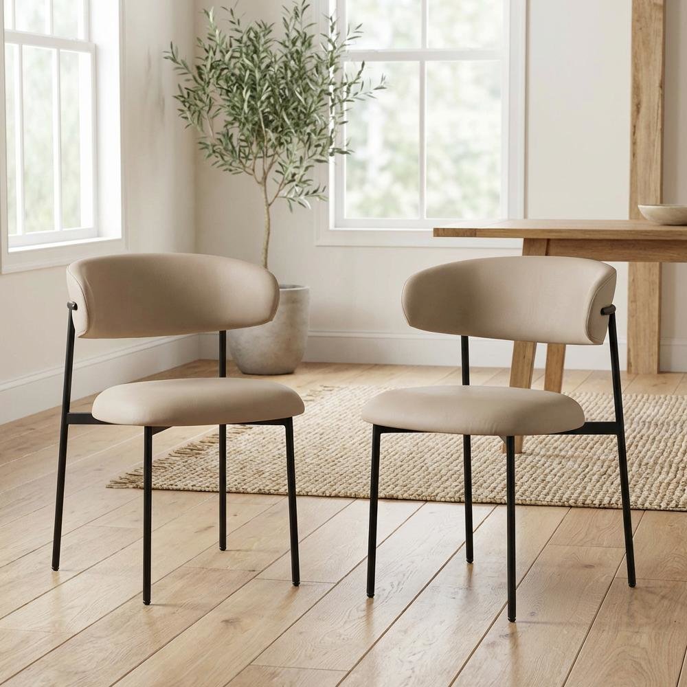 Matte Black Vegan Leather Dining Chairs Set of 2 with Contemporary