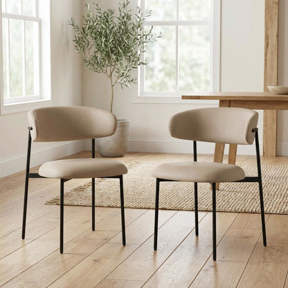 Matte Black Vegan Leather Dining Chairs Set of 2 with Contemporary