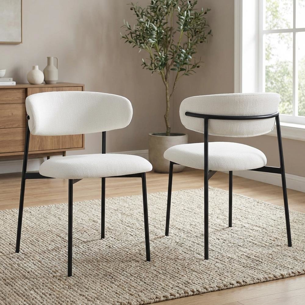 Matte Black Upholstered Dining Chairs Set of 2 with Vegan Leather Seats