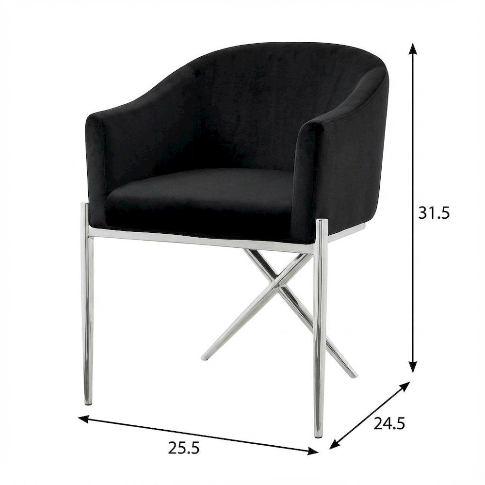 Chrome Velvet Dining Chair with Armrests and Contemporary Design 1-Piece