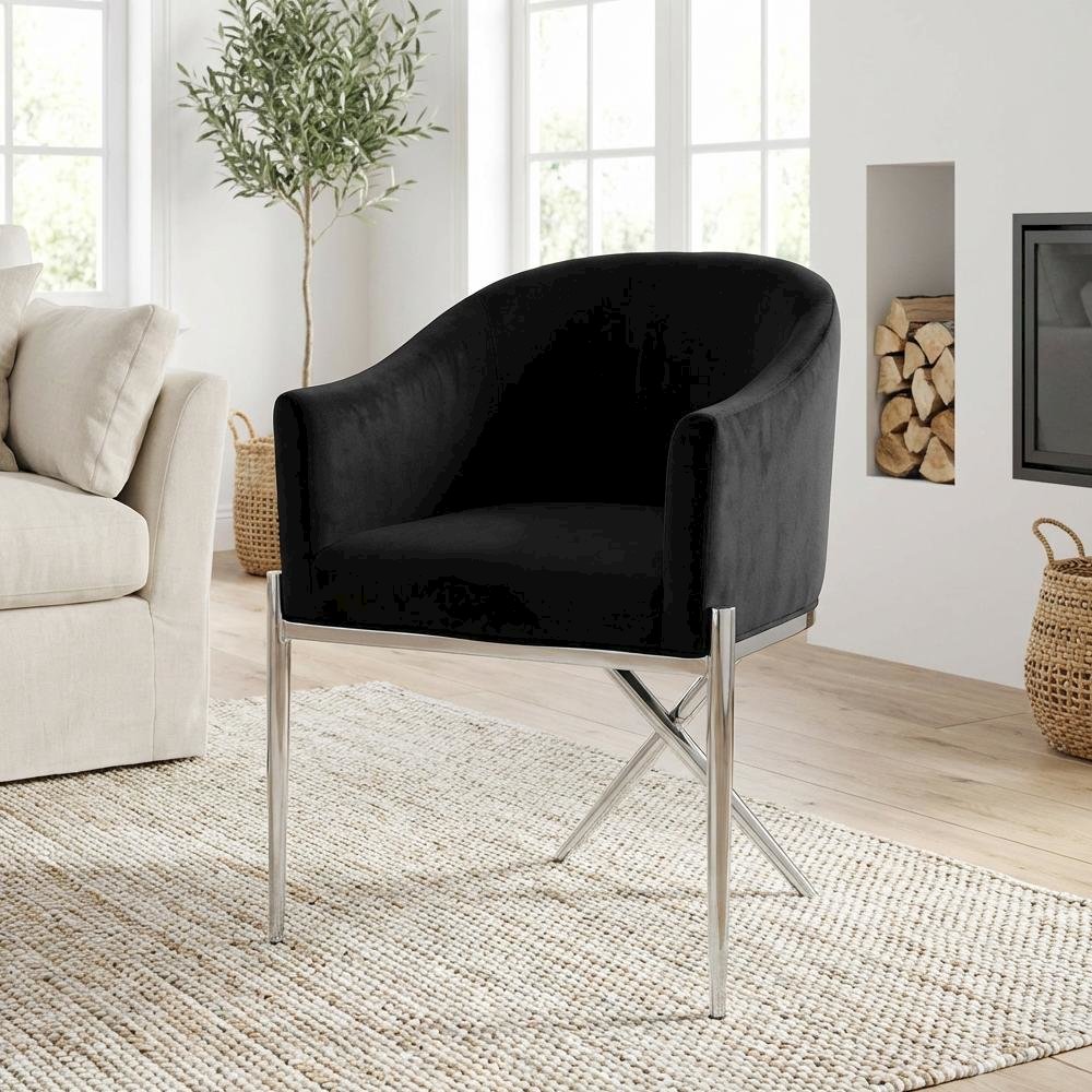 Chrome Velvet Dining Chair with Armrests and Contemporary Design 1-Piece