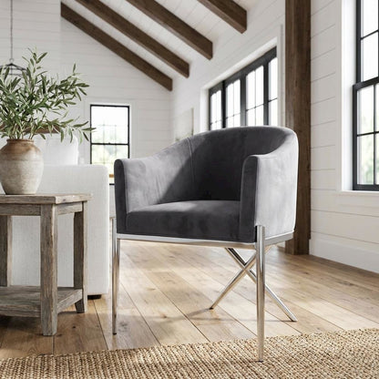 Chrome Velvet Dining Chair with Armrests and Contemporary Design, Single Piece