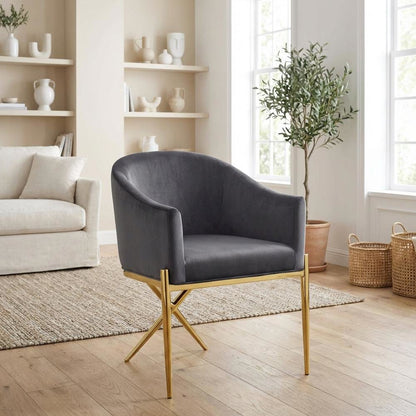 Gold Velvet Dining Chair with Armrests and Contemporary Design  SKU