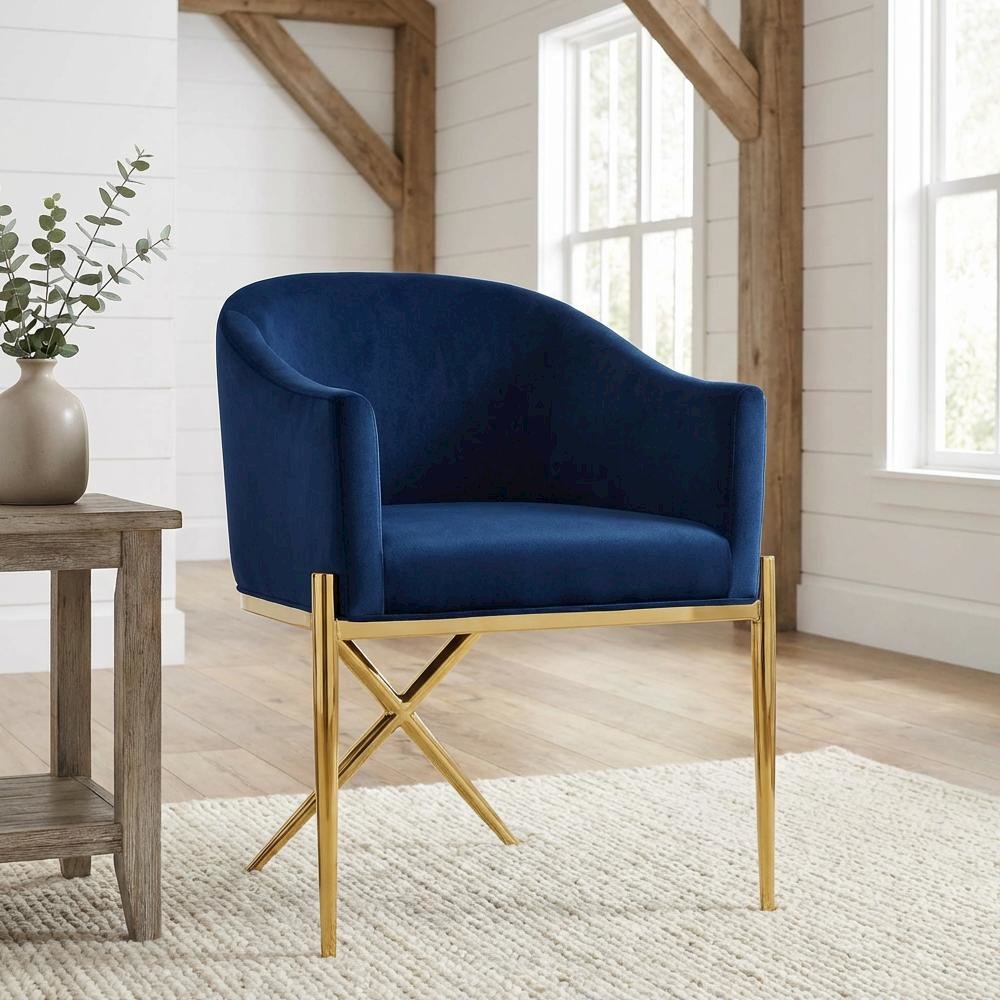 Gold Velvet Dining Chair with Contemporary Design and Comfortable Armrests