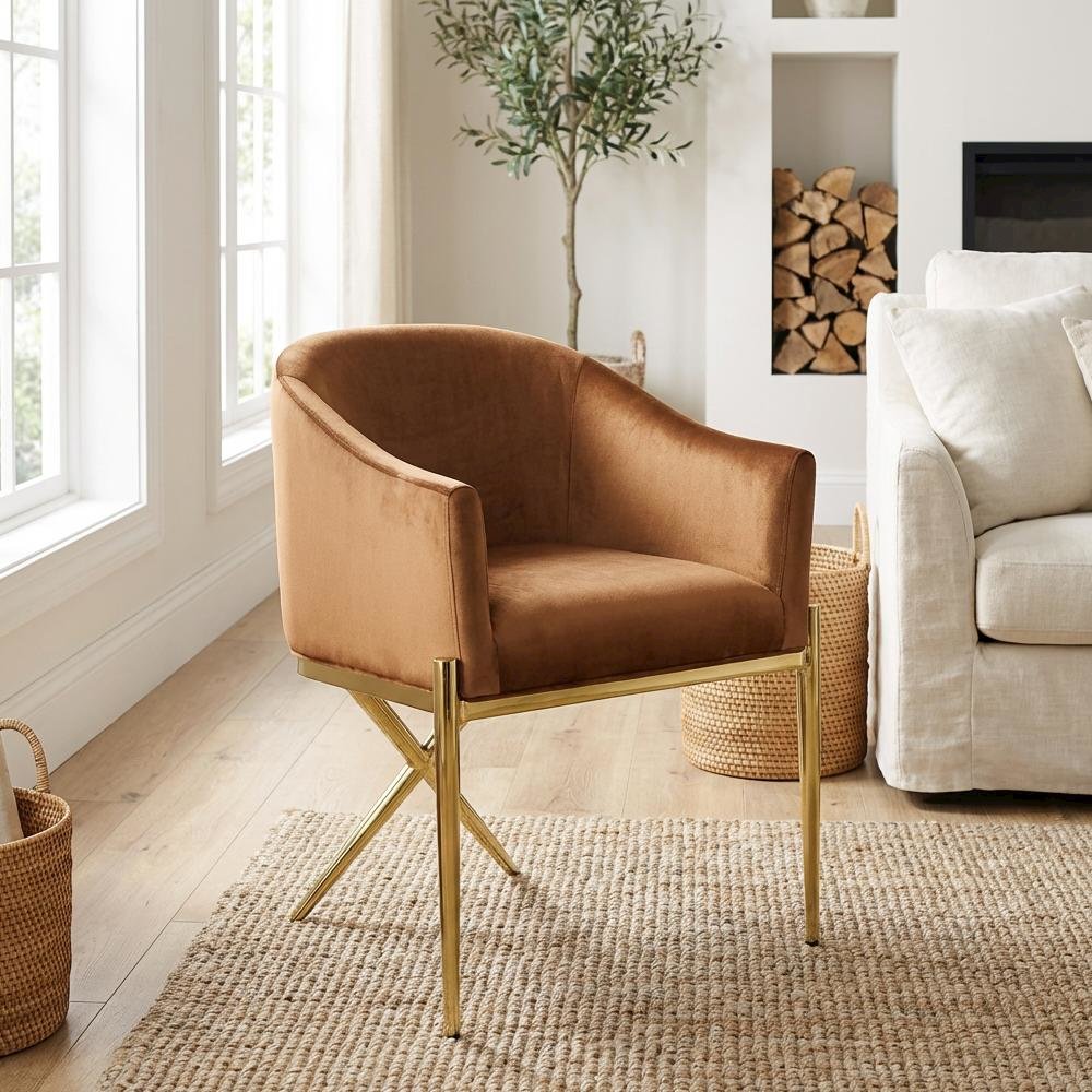 Gold Velvet Dining Chair with Armrests and Contemporary Design for Comfort