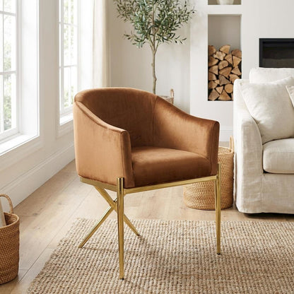 Gold Velvet Dining Chair with Armrests and Contemporary Design for Comfort