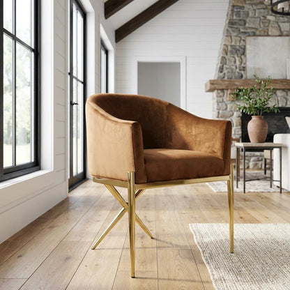 Gold Velvet Dining Chair with Armrests and Contemporary Design for Comfort