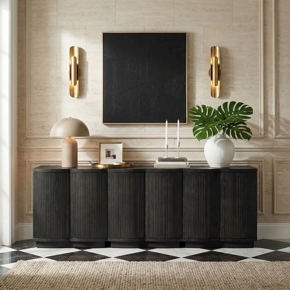 Aveline Black Oak Veneer 3pc. Sideboard/Buffet