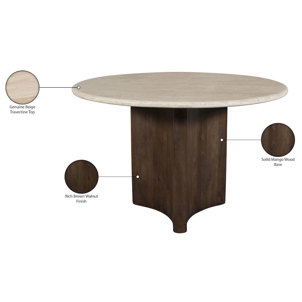 Pietra 48" Brown Travertine And Mango Wood Dining Table