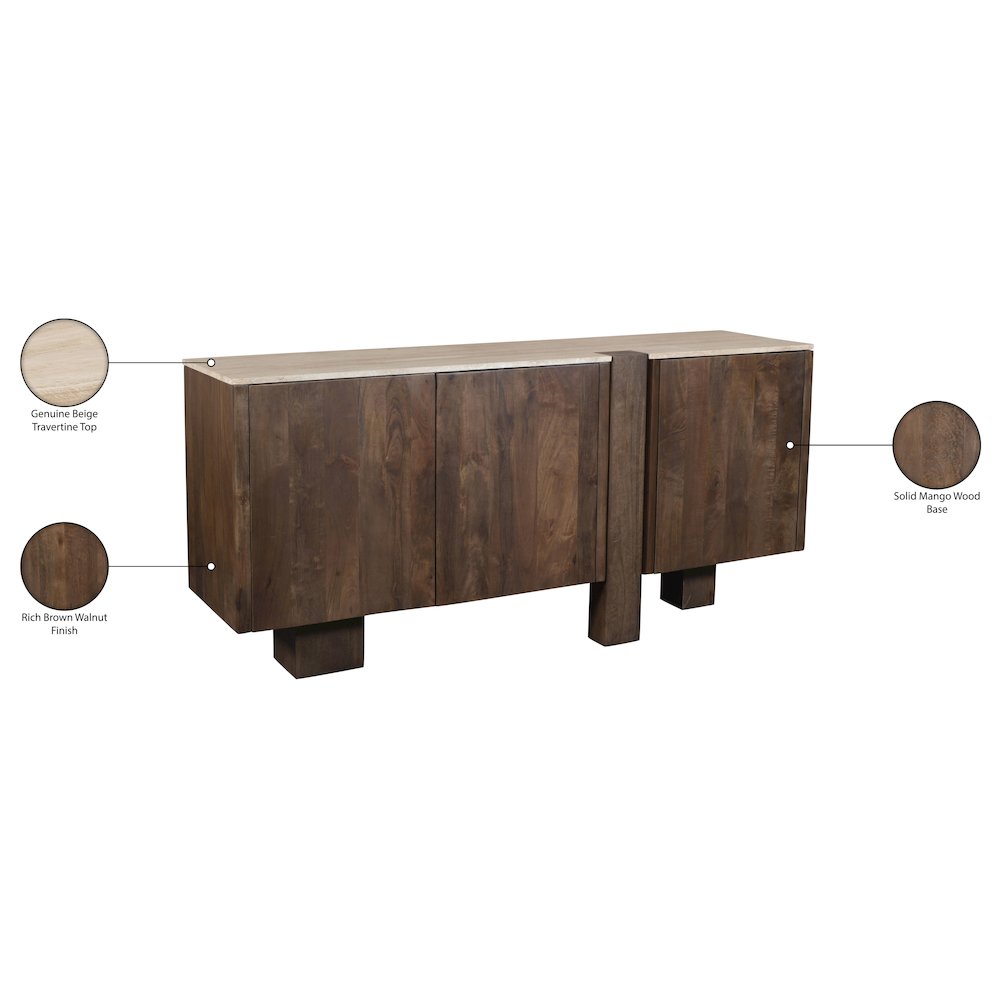Pietra Brown Travertine And Mango Wood Sideboard / Buffet