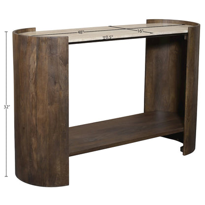 Solstice Brown Travertine And Mango Wood Console Table