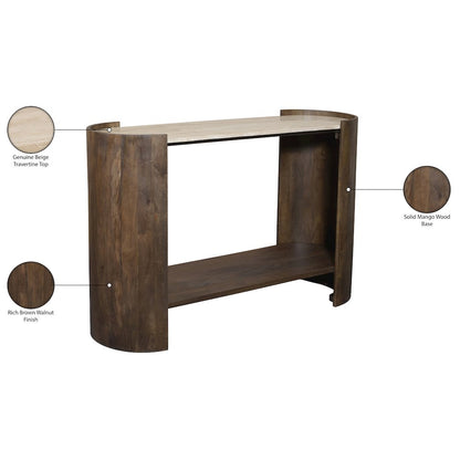 Solstice Brown Travertine And Mango Wood Console Table