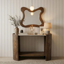 Solstice Brown Travertine And Mango Wood Console Table
