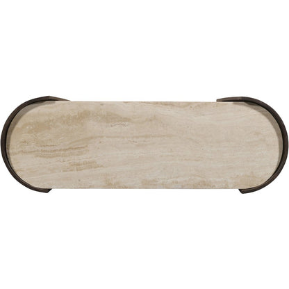 Solstice Brown Travertine And Mango Wood Console Table