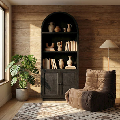 Botanical Black Solid Wood Bookcase