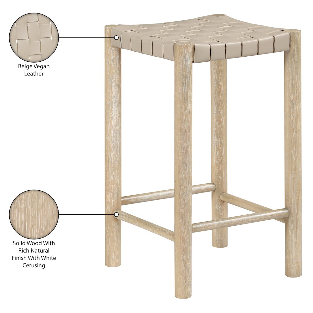 Entwine Beige Vegan Leather Upholstered Counter Stool