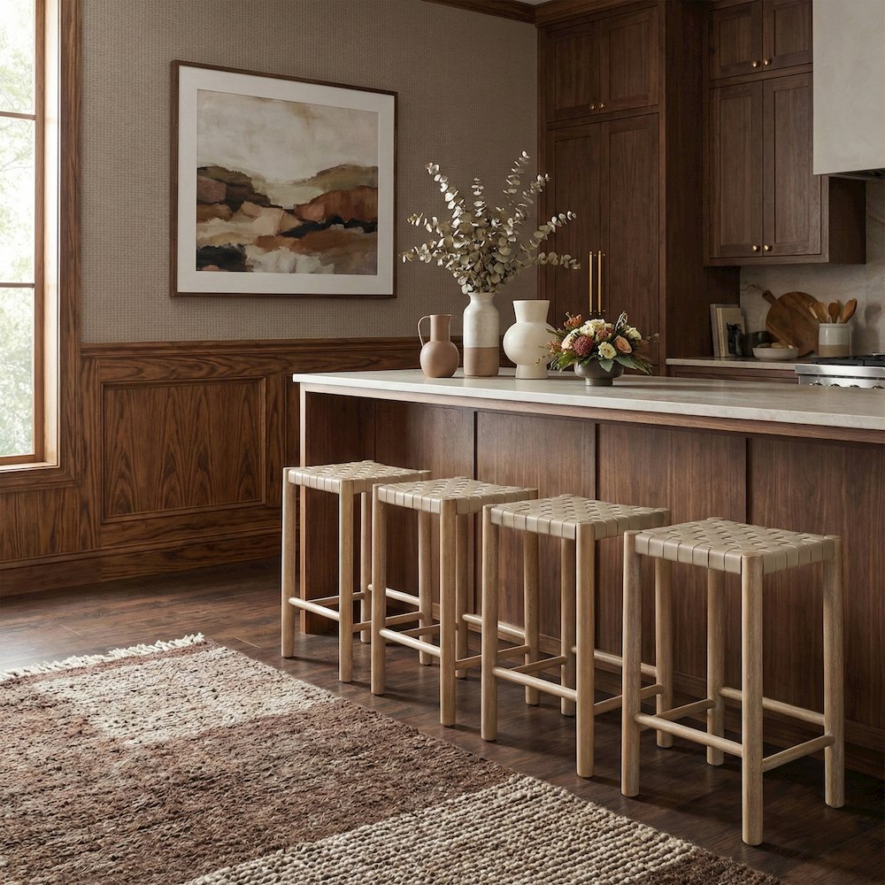 Entwine Beige Vegan Leather Upholstered Counter Stool