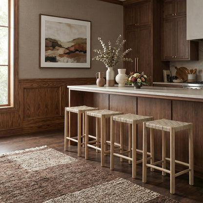 Entwine Beige Vegan Leather Upholstered Counter Stool
