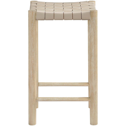 Entwine Beige Vegan Leather Upholstered Counter Stool