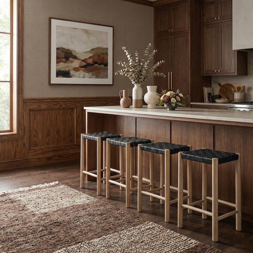 Entwine Black Vegan Leather Upholstered Counter Stool