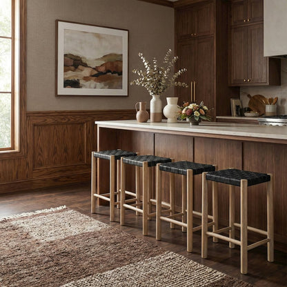 Entwine Black Vegan Leather Upholstered Counter Stool