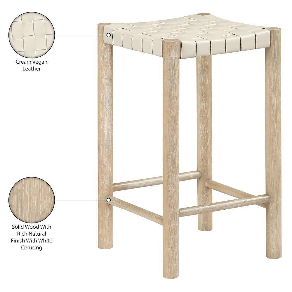 Entwine Cream Vegan Leather Upholstered Counter Stool