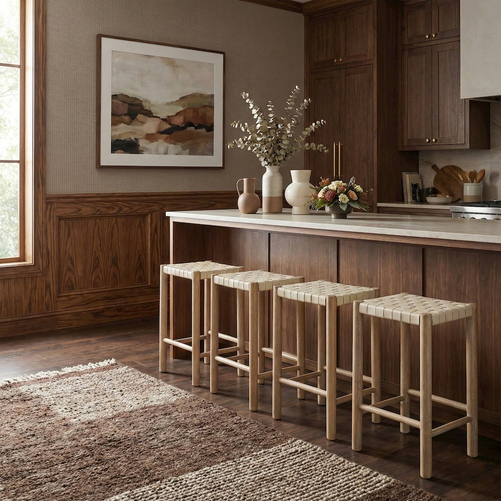 Entwine Cream Vegan Leather Upholstered Counter Stool