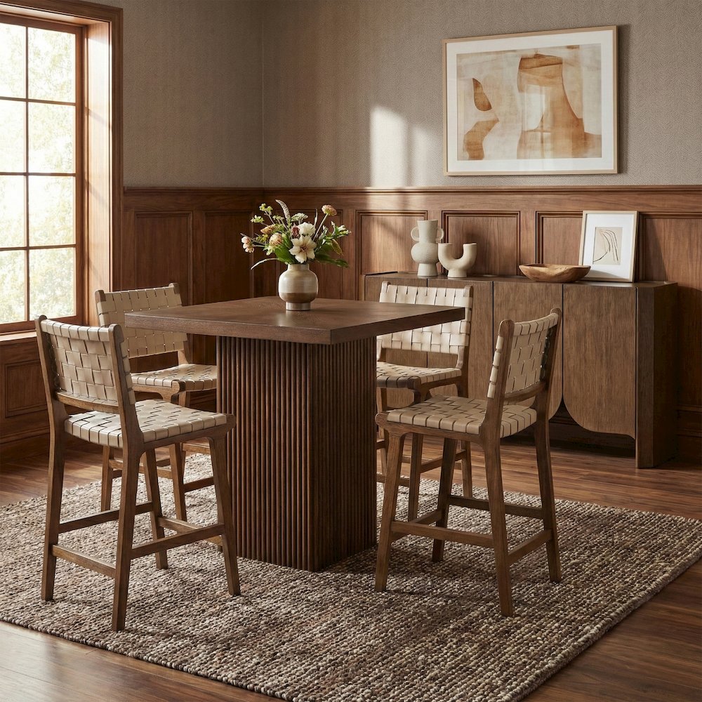 Entwine Beige Vegan Leather Upholstered Counter Stool