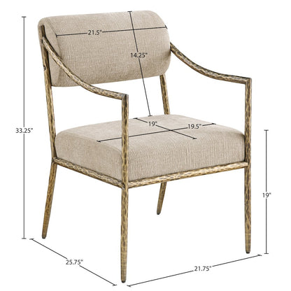 Bastille Beige Chenille Fabric Upholstered Dining Arm Chair, Set of 2