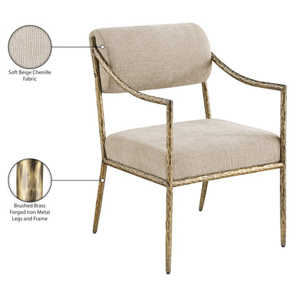 Bastille Beige Chenille Fabric Upholstered Dining Arm Chair, Set of 2