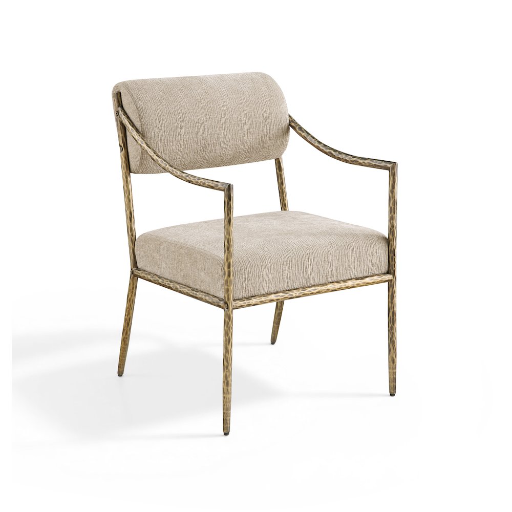 Bastille Beige Chenille Fabric Upholstered Dining Arm Chair, Set of 2