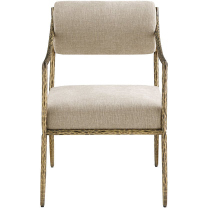 Bastille Beige Chenille Fabric Upholstered Dining Arm Chair, Set of 2